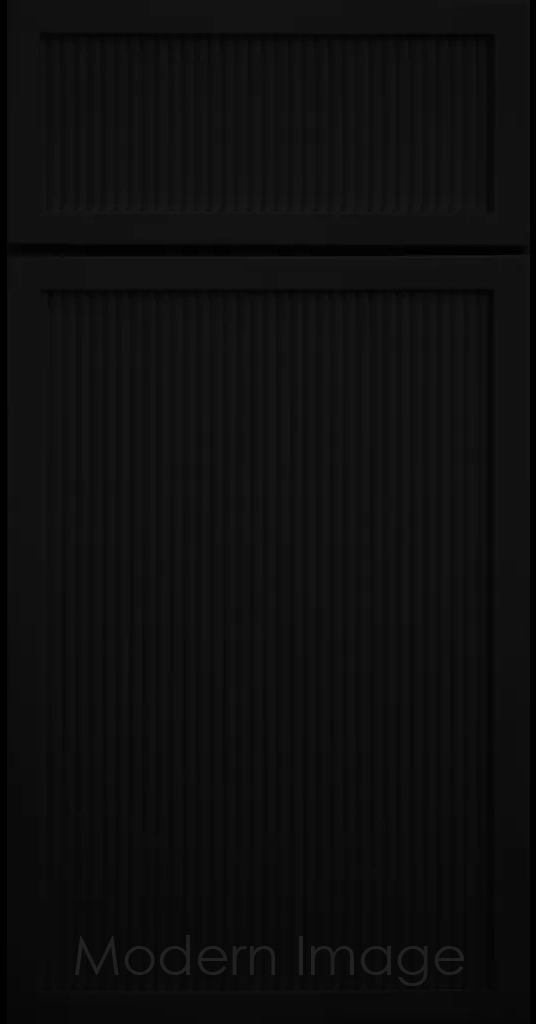 Black Arcadia Reed Cabinet Door featuring a Narrow Frame and Slim Fluted Center Panel.